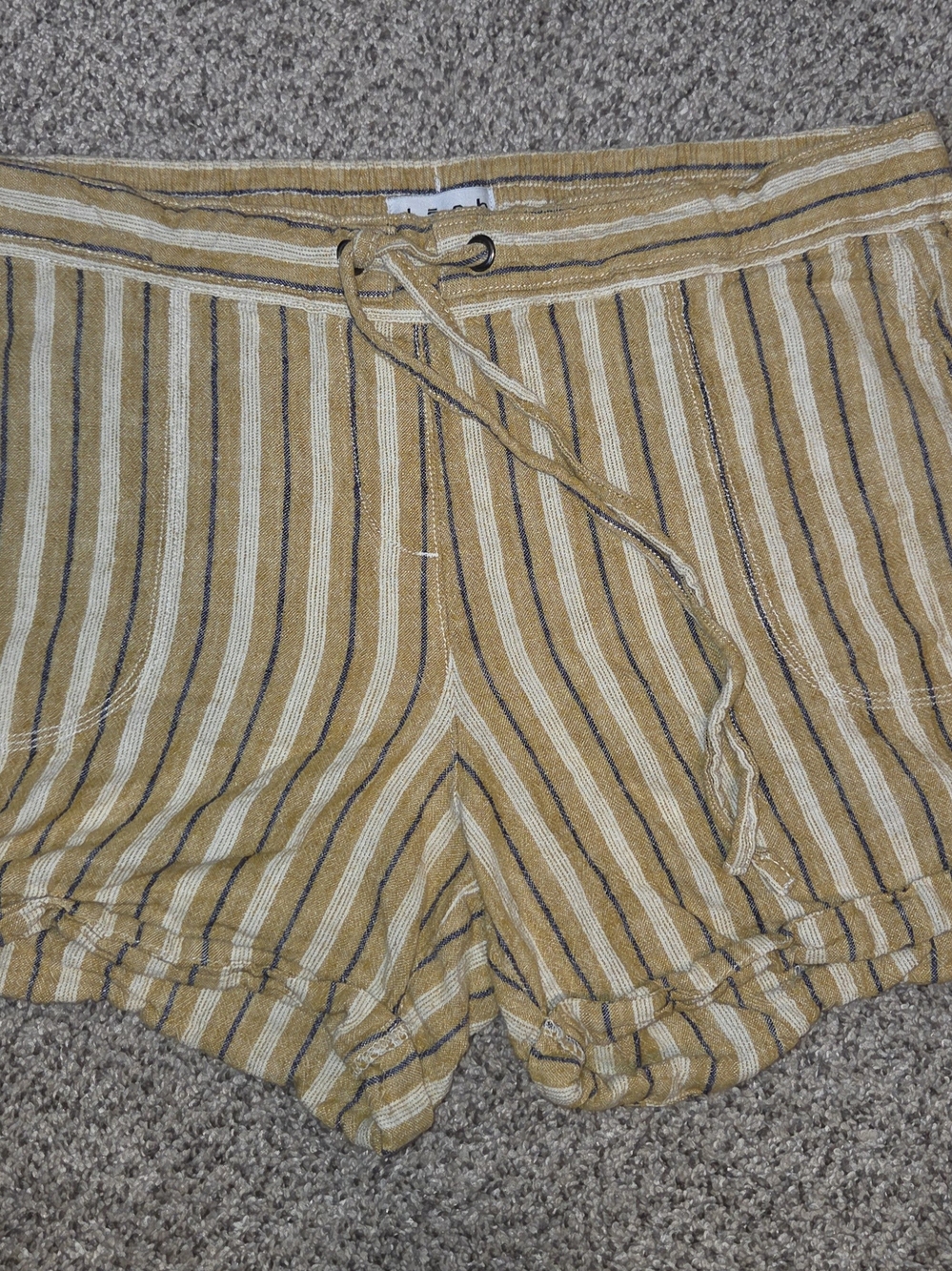 DASH Mustard Striped Linen Blend Drawstring Shorts XL Boho Coastal